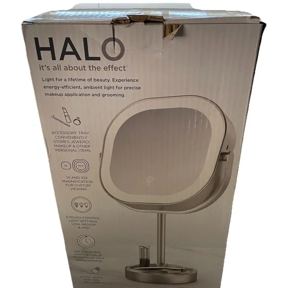 Halo LED Rechargeable Mirror - Silver - Picture 5 of 6